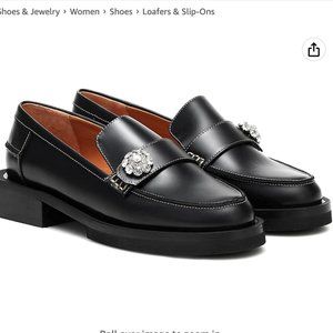Ganni Women's Black Leather Jewel Loafers Shoes